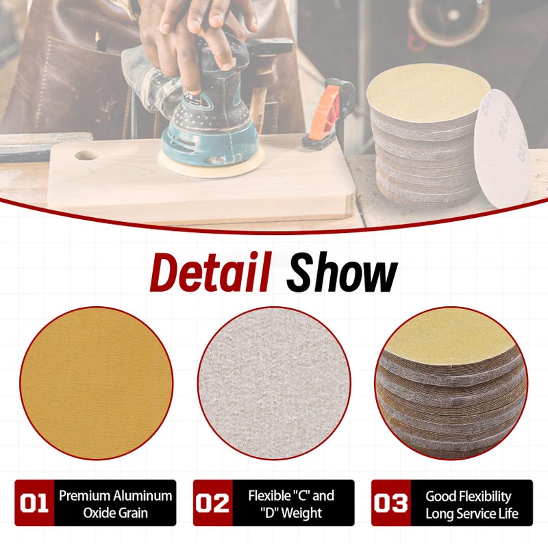findmall Hook Loop Pads Sanding Disc 5-Inch NO-Hole 100Pcs Aluminum Oxide Round Flocking Sandpaper for Sanding Grinder Polishing Accessories (60 80 120 180 240 320) Grit (320grit) - Image 4